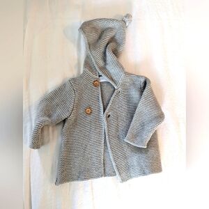 Gray Knit Baby Cardigan Sweater with Hood
